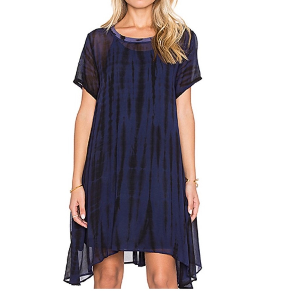 LACAUSA Dress Size Medium Tie Dye Mini Asymmetrical Pockets Blue Black